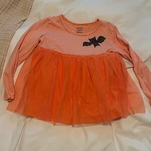 Halloween Orange Striped Tshirt with Bat Accent